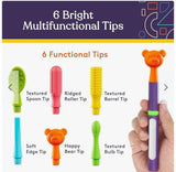 BUZZ BUDDY™ Oral Stimulation Kit with 6 Soft Textured Interchangeable Heads, Calm Sensory Needs, Support Speech, and Stimulate Self Feeding, Gentle Vibrations