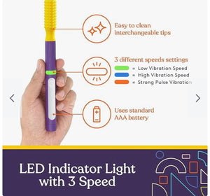 BUZZ BUDDY™ Oral Stimulation Kit with 6 Soft Textured Interchangeable Heads, Calm Sensory Needs, Support Speech, and Stimulate Self Feeding, Gentle Vibrations